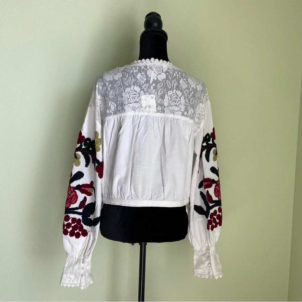 Free People Meadows Embroidered Cotton Long Sleeve Top